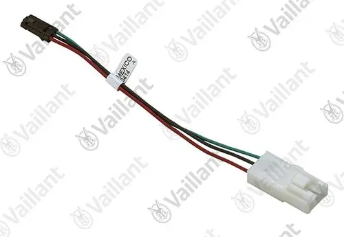 Vaillant Kabel mit Steckverbindern, einer weißen und einer schwarzen Verbindung, sowie mehreren farbigen Drähten, geeignet für den Anschluss an ein Heizsystem.